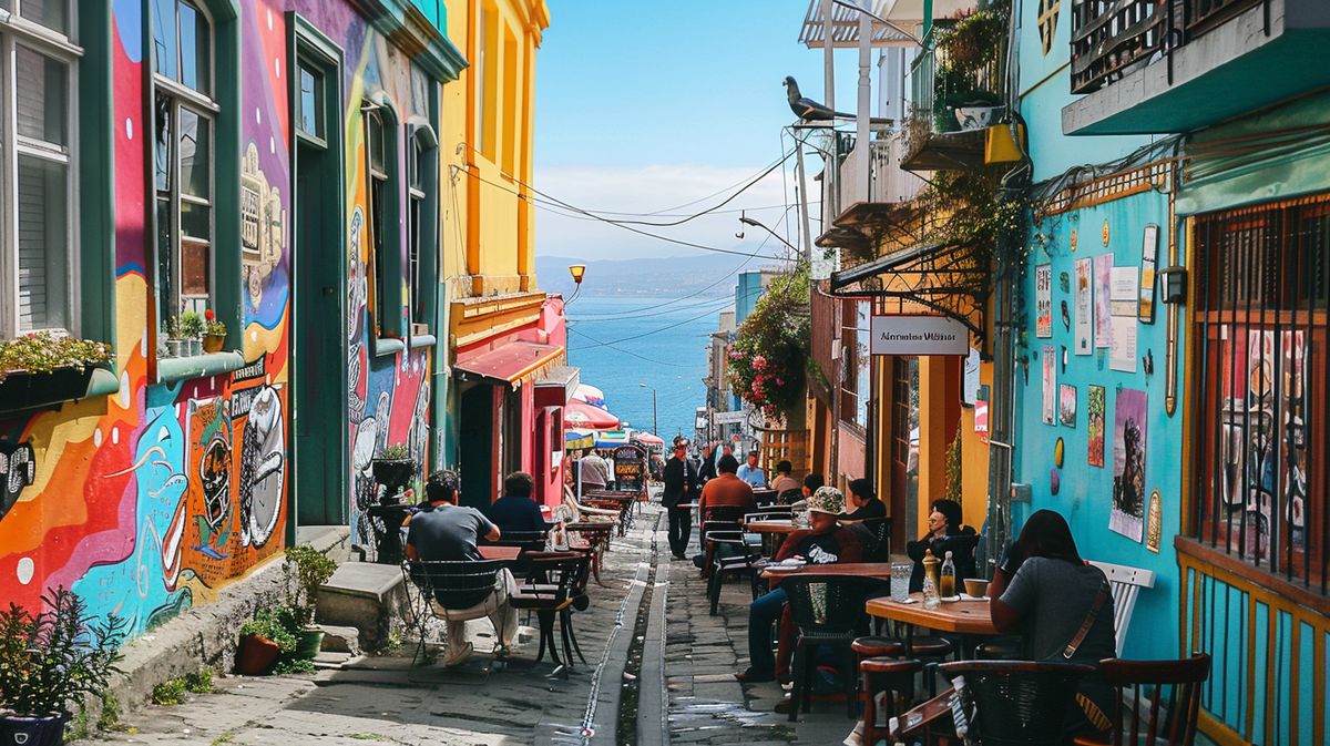 Vista panorámica de la ciudad costera con destacados restaurantes Valparaíso al atardecer