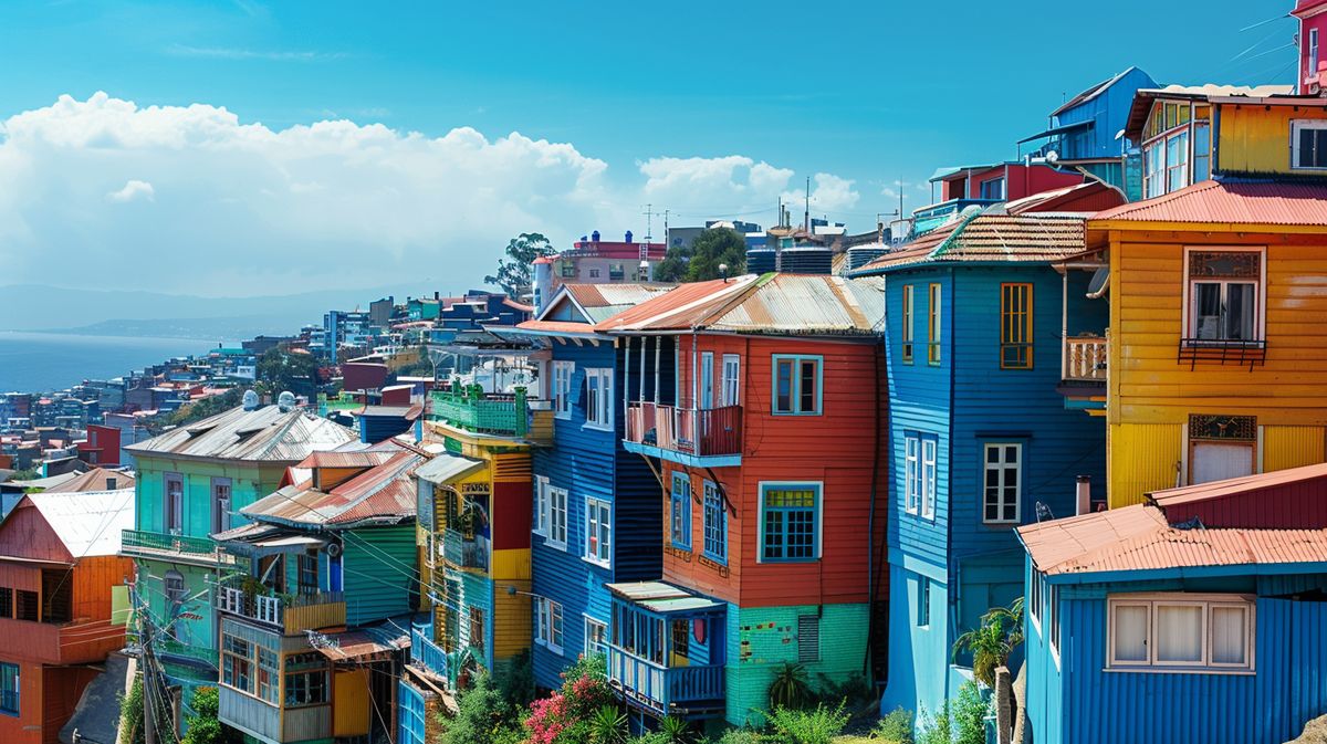 Vista panorámica de los coloridos puntos turísticos de Valparaíso, destacando su vibrante arquitectura y cultura local