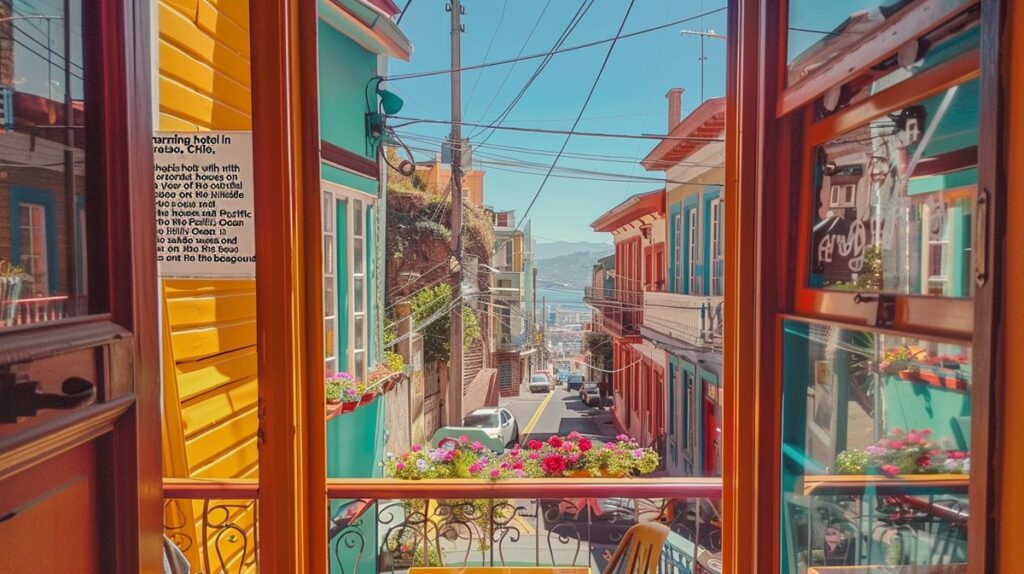 Vista panorámica del hotel Valparaíso iluminado al atardecer con vistas al mar