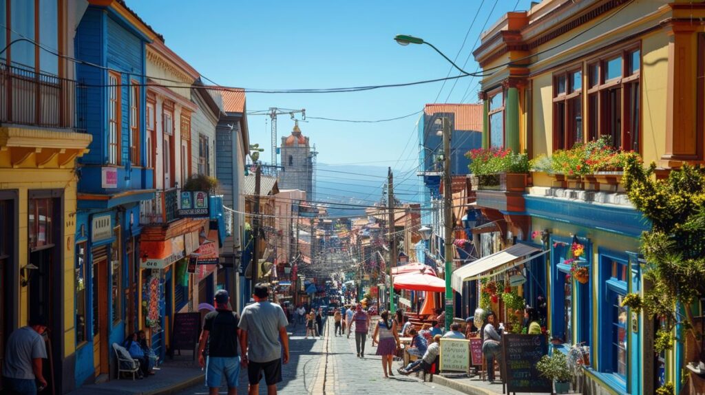 Vista panorámica de noche de restaurantes Valparaíso iluminados