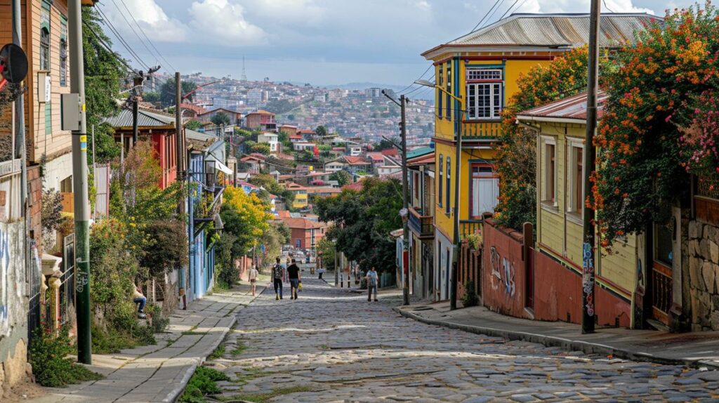 Vista panorámica de la colorida ciudad de Valparaíso durante un passeio Valparaíso