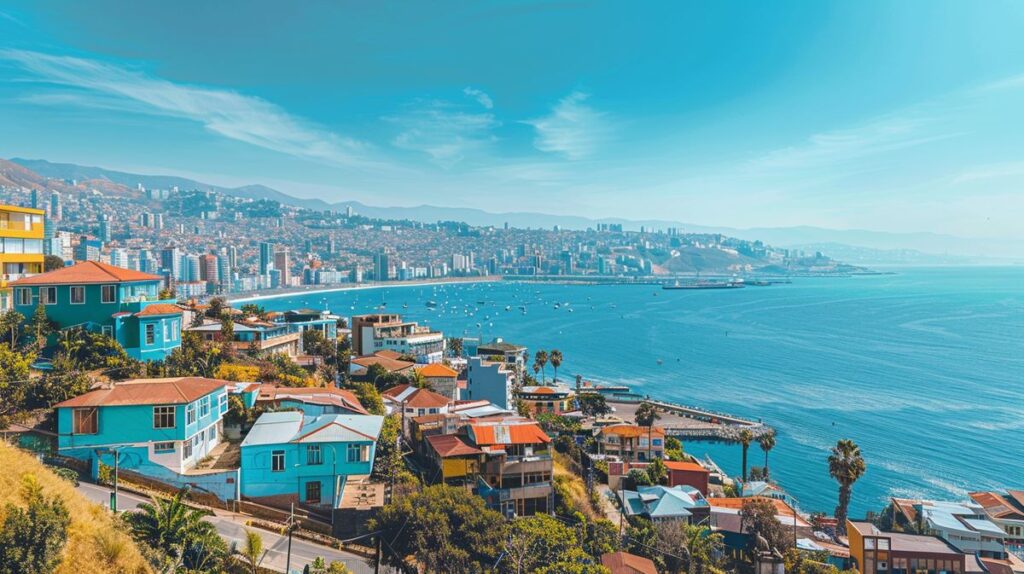 Paisaje panorámico de Viña del Mar e Valparaíso, mostrando por qué vale la pena visitar estas ciudades costeras chilenas