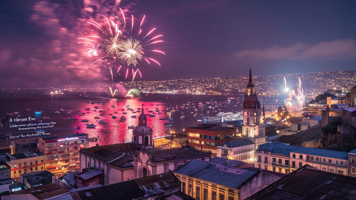 Fuegos artificiales espectaculares en Réveillon Valparaíso, celebración nocturna en la costa