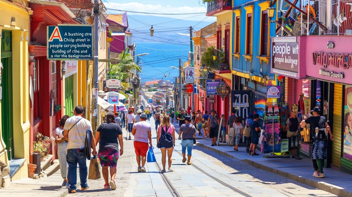 Persona disfrutando de compras en una calle colorida de Valparaíso shopping