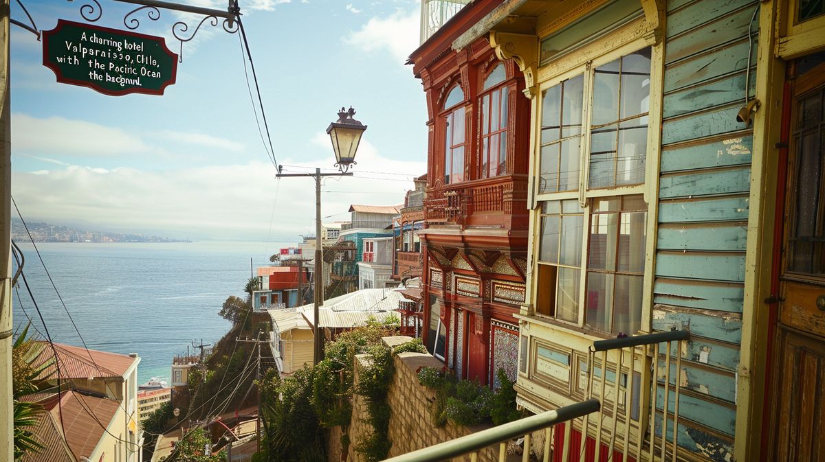 Vista panorámica del hotel Valparaíso iluminado al atardecer con vistas al mar