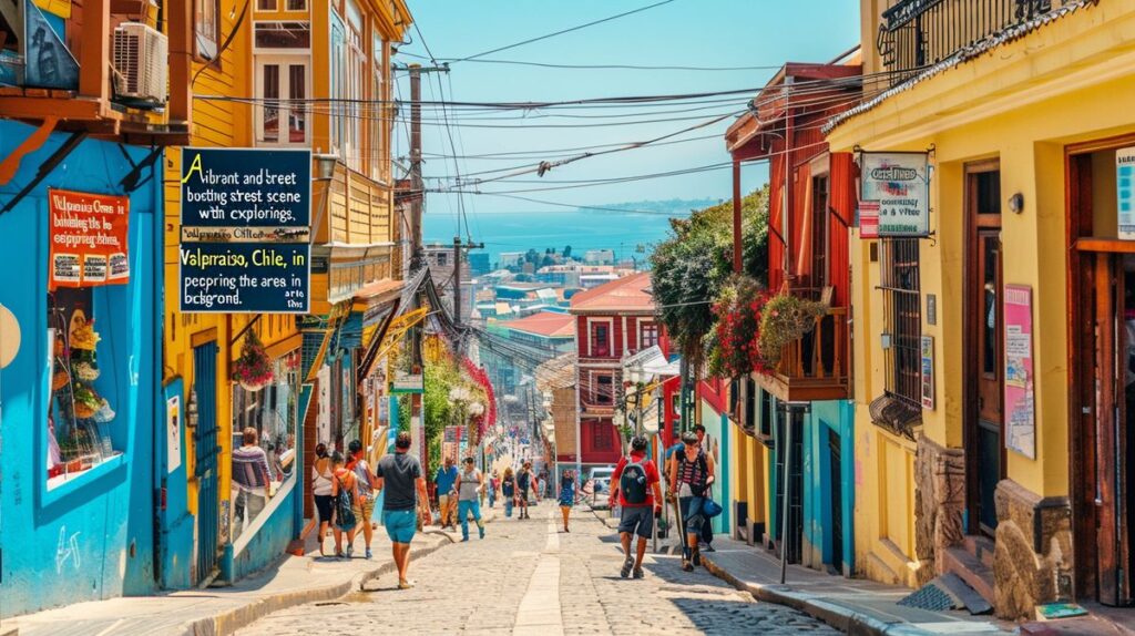 Vista panorámica de Valparaíso, Chile, mostrando coloridos edificios y el océano, ideal para explorar qué hacer en la ciudad